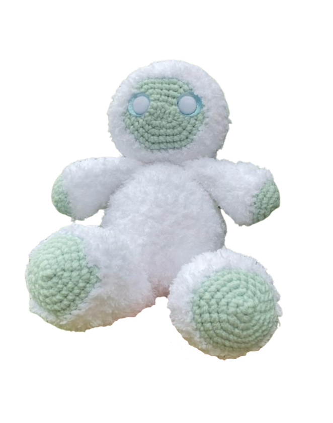 Cute blue yeti plush toy crafted by Monse's Crochet Creations.